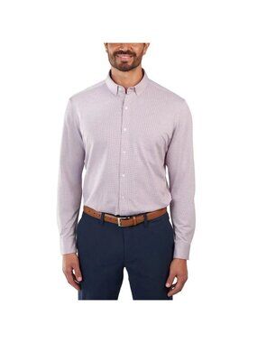 Kirkland Signature Men's L Knit Button-Up Dress Shirt Red Pattern e1489